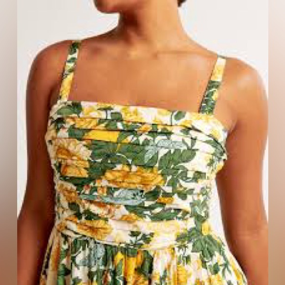 Abercrombie & Fitch Emerson Cotton Blend Yellow and Green Midi Sundress Size M - Picture 4 of 12
